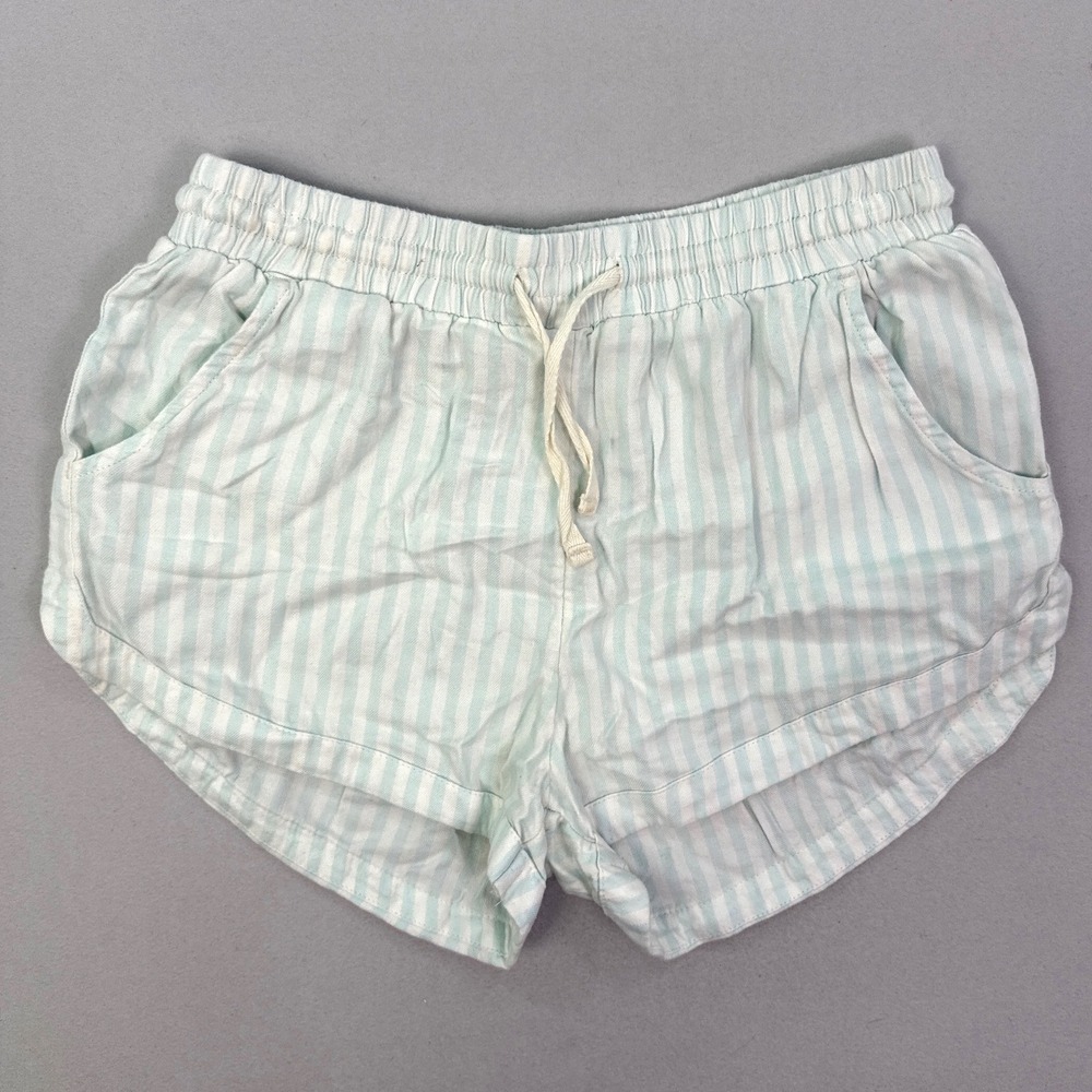 Billabong Women Mint Green White Striped Dolphin Shorts Elastic Waist Small